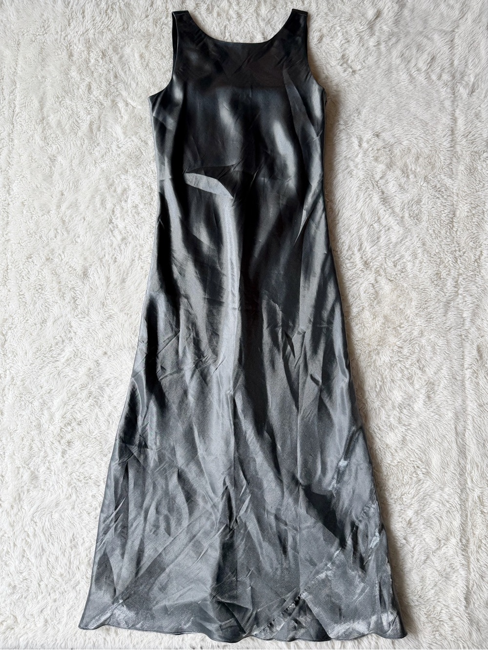 VTG Y2K 90s Scarlet Woman Metallic Grey Satin Sleeveless Maxi Dress US9/10 Chic - Picture 2 of 8